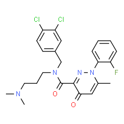 ChemSpider 2D Image | N-(3,4-Dichlorobenzyl)-N-[3-(dimethylamino)propyl]-1-(2-fluorophenyl)-6-methyl-4-oxo-1,4-dihydro-3-pyridazinecarboxamide | C24H25Cl2FN4O2