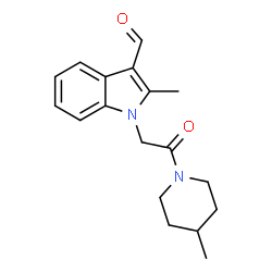 ChemSpider 2D Image | 2-Methyl-1-[2-(4-methyl-1-piperidinyl)-2-oxoethyl]-1H-indole-3-carbaldehyde | C18H22N2O2