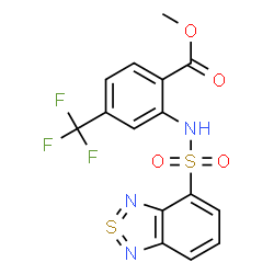 ChemSpider 2D Image | methyl 2-(8$l^{4}-thia-7,9-diazabicyclo[4.3.0]nona-1(6),2,4,7,8-pentaen-5-ylsulfonylamino)-4-(trifluoromethyl)benzoate | C15H10F3N3O4S2