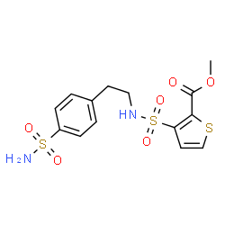 ChemSpider 2D Image | Methyl 3-{[2-(4-sulfamoylphenyl)ethyl]sulfamoyl}-2-thiophenecarboxylate | C14H16N2O6S3