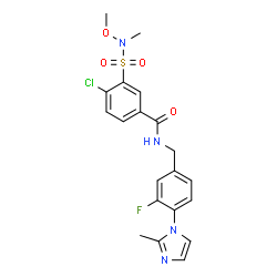 ChemSpider 2D Image | 4-Chloro-N-[3-fluoro-4-(2-methyl-1H-imidazol-1-yl)benzyl]-3-[methoxy(methyl)sulfamoyl]benzamide | C20H20ClFN4O4S