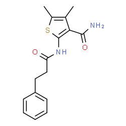 ChemSpider 2D Image | 4,5-Dimethyl-2-[(3-phenylpropanoyl)amino]-3-thiophenecarboxamide | C16H18N2O2S