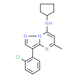 ChemSpider 2D Image | 3-(2-Chlorophenyl)-N-cyclopentyl-5-methylpyrazolo[1,5-a]pyrimidin-7-amine | C18H19ClN4
