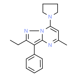 ChemSpider 2D Image | 2-Ethyl-5-methyl-3-phenyl-7-(1-pyrrolidinyl)pyrazolo[1,5-a]pyrimidine | C19H22N4