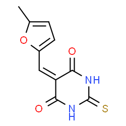 ChemSpider 2D Image | 5-[(5-Methyl-2-furyl)methylene]-2-thioxodihydro-4,6(1H,5H)-pyrimidinedione | C10H8N2O3S