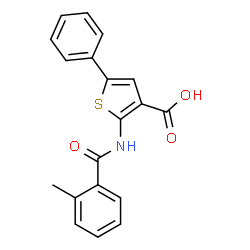 ChemSpider 2D Image | 2-[(2-Methylbenzoyl)amino]-5-phenyl-3-thiophenecarboxylic acid | C19H15NO3S