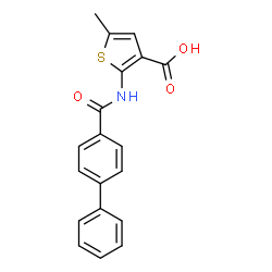ChemSpider 2D Image | 2-[(4-Biphenylylcarbonyl)amino]-5-methyl-3-thiophenecarboxylic acid | C19H15NO3S
