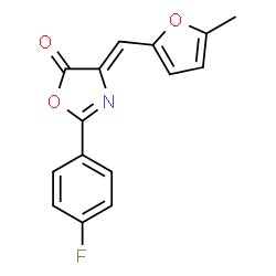 ChemSpider 2D Image | (4Z)-2-(4-Fluorophenyl)-4-[(5-methyl-2-furyl)methylene]-1,3-oxazol-5(4H)-one | C15H10FNO3