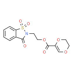 ChemSpider 2D Image | 2-(1,1-Dioxido-3-oxo-1,2-benzothiazol-2(3H)-yl)ethyl 5,6-dihydro-1,4-dioxine-2-carboxylate | C14H13NO7S