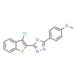 ChemSpider 2D Image | 2-(3-Chloro-1-benzothiophen-2-yl)-5-(4-methoxyphenyl)-1,3,4-oxadiazole | C17H11ClN2O2S