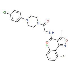 ChemSpider 2D Image | 3-(2-Chloro-6-fluorophenyl)-N-{2-[4-(4-chlorophenyl)-1-piperazinyl]-2-oxoethyl}-5-methyl-1,2-oxazole-4-carboxamide | C23H21Cl2FN4O3