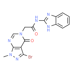ChemSpider 2D Image | N-(1H-Benzimidazol-2-yl)-2-(3-bromo-1-methyl-4-oxo-1,4-dihydro-5H-pyrazolo[3,4-d]pyrimidin-5-yl)acetamide | C15H12BrN7O2