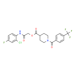 ChemSpider 2D Image | 2-[(2-Chloro-4-fluorophenyl)amino]-2-oxoethyl 1-[4-(trifluoromethyl)benzoyl]-4-piperidinecarboxylate | C22H19ClF4N2O4