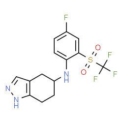 ChemSpider 2D Image | N-{4-Fluoro-2-[(trifluoromethyl)sulfonyl]phenyl}-4,5,6,7-tetrahydro-1H-indazol-5-amine | C14H13F4N3O2S