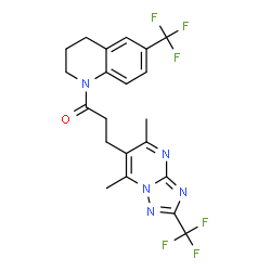 ChemSpider 2D Image | 3-[5,7-Dimethyl-2-(trifluoromethyl)[1,2,4]triazolo[1,5-a]pyrimidin-6-yl]-1-[6-(trifluoromethyl)-3,4-dihydro-1(2H)-quinolinyl]-1-propanone | C21H19F6N5O