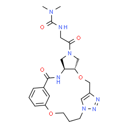 ChemSpider 2D Image | 1,1-Dimethyl-3-{2-oxo-2-[(4S,8S)-2-oxo-9,18-dioxa-3,6,12,13,14-pentaazatetracyclo[17.3.1.1~11,14~.0~4,8~]tetracosa-1(23),11(24),12,19,21-pentaen-6-yl]ethyl}urea | C22H29N7O5