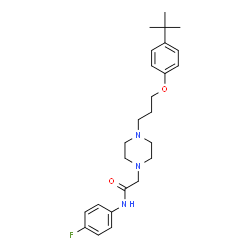 ChemSpider 2D Image | N-(4-Fluorophenyl)-2-(4-{3-[4-(2-methyl-2-propanyl)phenoxy]propyl}-1-piperazinyl)acetamide | C25H34FN3O2