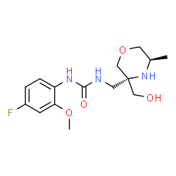 ChemSpider 2D Image | 1-(4-Fluoro-2-methoxyphenyl)-3-{[(3S,5R)-3-(hydroxymethyl)-5-methyl-3-morpholinyl]methyl}urea | C15H22FN3O4