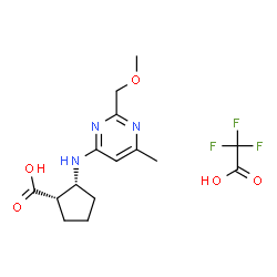 ChemSpider 2D Image | (1S,2R)-2-{[2-(Methoxymethyl)-6-methyl-4-pyrimidinyl]amino}cyclopentanecarboxylic acid trifluoroacetate (1:1) | C15H20F3N3O5