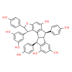 ChemSpider 2D Image | (1S,6R,6aR,11R,11aR)-1-(3,5-Dihydroxyphenyl)-2,6,11-tris(4-hydroxyphenyl)-1,2,6,6a,11,11a-hexahydroindeno[1',2':2,3]indeno[5,4-b]furan-5,8,10-triol | C42H32O9