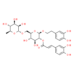 ChemSpider 2D Image | 2-(3,4-Dihydroxyphenyl)ethyl 6-O-(6-deoxy-alpha-L-mannopyranosyl)-2-O-[(2E)-3-(3,4-dihydroxyphenyl)-2-propenoyl]-beta-D-glucopyranoside | C29H36O15