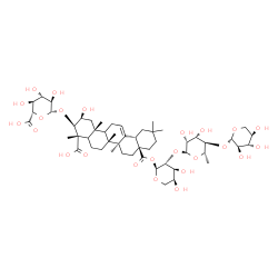 ChemSpider 2D Image | beta-D-Xylopyranosyl-(1->4)-6-deoxy-alpha-L-mannopyranosyl-(1->2)-1-O-[(2beta,3beta,5xi,9xi)-3-(beta-D-glucopyranuronosyloxy)-2,23-dihydroxy-23,28-dioxoolean-12-en-28-yl]-alpha-L-arabinopyranose | C52H80O24