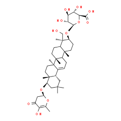 ChemSpider 2D Image | (3beta,5xi,9xi,22beta)-24-Hydroxy-22-{[(2S)-5-hydroxy-6-methyl-4-oxo-3,4-dihydro-2H-pyran-2-yl]oxy}olean-12-en-3-yl beta-D-glucopyranosiduronic acid | C42H64O12