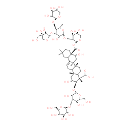 ChemSpider 2D Image | beta-D-Xylopyranosyl-(1->4)-6-deoxy-3-O-[(2S,3R,4R)-3,4-dihydroxy-4-(hydroxymethyl)tetrahydro-2-furanyl]-alpha-L-mannopyranosyl-(1->2)-1-O-[(2beta,3beta,5xi,9xi,16alpha)-3-{[3-O-(beta-D-glucopyranosyl
)-beta-D-glucopyranosyl]oxy}-2,16,23-trihydroxy-23,28-dioxoolean-12-en-28-yl]-alpha-L-arabinopyranose | C63H100O33