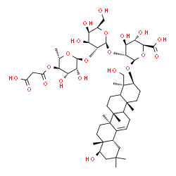 ChemSpider 2D Image | (3beta,5xi,9xi,22beta)-22,24-Dihydroxyolean-12-en-3-yl 4-O-(carboxyacetyl)-6-deoxy-alpha-L-mannopyranosyl-(1->2)-beta-D-galactopyranosyl-(1->2)-beta-D-glucopyranosiduronic acid | C51H80O21