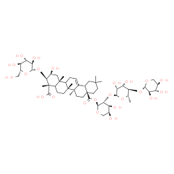 ChemSpider 2D Image | beta-D-Xylopyranosyl-(1->4)-6-deoxy-alpha-L-mannopyranosyl-(1->2)-1-O-[(2beta,3beta,5xi,9xi)-3-(beta-D-glucopyranosyloxy)-2,23-dihydroxy-23,28-dioxoolean-12-en-28-yl]-alpha-L-arabinopyranose | C52H82O23