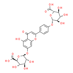 ChemSpider 2D Image | 4-[7-(beta-D-Glucopyranuronosyloxy)-5-hydroxy-4-oxo-4H-chromen-2-yl]phenyl beta-D-glucopyranosiduronic acid | C27H26O17