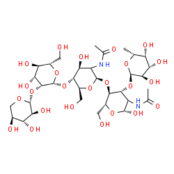 ChemSpider 2D Image | 6-Deoxy-alpha-D-galactopyranosyl-(1->3)-[beta-L-xylopyranosyl-(1->2)-beta-L-mannopyranosyl-(1->4)-(2xi)-2-acetamido-2-deoxy-beta-L-arabino-hexopyranosyl-(1->4)]-(2xi)-2-acetamido-2-deoxy-beta-D-arabin
o-hexopyranose | C33H56N2O24