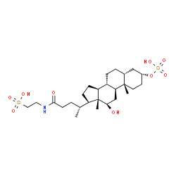 ChemSpider 2D Image | 2-{[(3alpha,5beta,12beta)-12-Hydroxy-24-oxo-3-(sulfooxy)cholan-24-yl]amino}ethanesulfonic acid | C26H45NO9S2