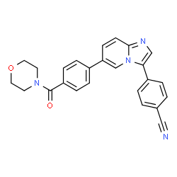 ChemSpider 2D Image | 4-{6-[4-(4-Morpholinylcarbonyl)phenyl]imidazo[1,2-a]pyridin-3-yl}benzonitrile | C25H20N4O2