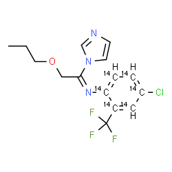 ChemSpider 2D Image | (1Z)-N-[4-Chloro-2-(trifluoromethyl)(~14~C_6_)phenyl]-1-(1H-imidazol-1-yl)-2-propoxyethanimine | C914C6H15ClF3N3O