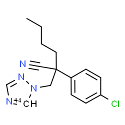 ChemSpider 2D Image | 2-(4-Chlorophenyl)-2-[(5-~14~C)-1H-1,2,4-triazol-1-ylmethyl]hexanenitrile | C1414CH17ClN4