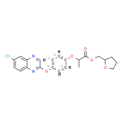 ChemSpider 2D Image | Tetrahydro-2-furanylmethyl 2-({4-[(6-chloro-2-quinoxalinyl)oxy](~14~C_6_)phenyl}oxy)propanoate | C1614C6H21ClN2O5