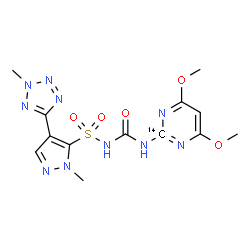 ChemSpider 2D Image | N-{[4,6-Dimethoxy(2-~14~C)-2-pyrimidinyl]carbamoyl}-1-methyl-4-(2-methyl-2H-tetrazol-5-yl)-1H-pyrazole-5-sulfonamide | C1214CH16N10O5S