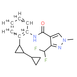 ChemSpider 2D Image | N-{2-[1,1'-Bi(cyclopropyl)-2-yl](~14~C_6_)phenyl}-3-(difluoromethyl)-1-methyl-1H-pyrazole-4-carboxamide | C1214C6H19F2N3O