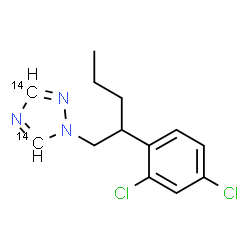 ChemSpider 2D Image | 1-[2-(2,4-Dichlorophenyl)pentyl](~14~C_2_)-1H-1,2,4-triazole | C1114C2H15Cl2N3