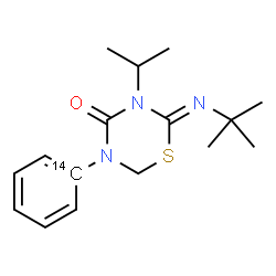 ChemSpider 2D Image | (2Z)-3-Isopropyl-2-[(2-methyl-2-propanyl)imino]-5-[(1-~14~C)phenyl]-1,3,5-thiadiazinan-4-one | C1514CH23N3OS