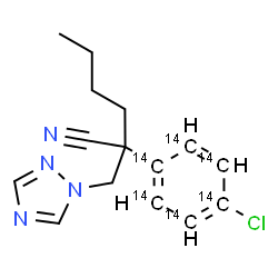 ChemSpider 2D Image | 2-[4-Chloro(~14~C_6_)phenyl]-2-(1H-1,2,4-triazol-1-ylmethyl)hexanenitrile | C914C6H17ClN4