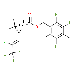 ChemSpider 2D Image | 2,3,5,6-Tetrafluoro-4-methylbenzyl (1R,3R)-3-[(1Z)-2-chloro-3,3,3-trifluoro-1-propen-1-yl]-2,2-dimethyl(1-~14~C)cyclopropanecarboxylate | C1614CH14ClF7O2