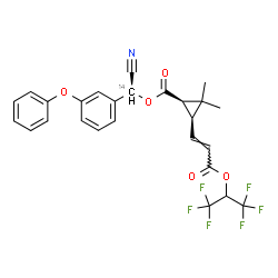 ChemSpider 2D Image | (S)-Cyano(3-phenoxyphenyl)(~14~C)methyl (1R,3S)-3-{(1E)-3-[(1,1,1,3,3,3-hexafluoro-2-propanyl)oxy]-3-oxo-1-propen-1-yl}-2,2-dimethylcyclopropanecarboxylate | C2514CH21F6NO5