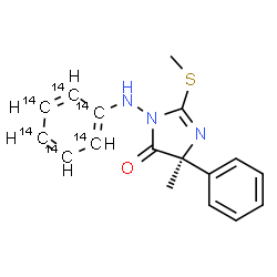 ChemSpider 2D Image | (5S)-5-Methyl-2-(methylsulfanyl)-5-phenyl-3-[(~14~C_6_)phenylamino]-3,5-dihydro-4H-imidazol-4-one | C1114C6H17N3OS