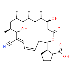 ChemSpider 2D Image | (1R,2R)-2-[(2S,4Z,6E,8S,9S,11R,13S,15S,16S)-7-Cyano-8,16-dihydroxy-9,11,13,15-tetramethyl-18-oxooxacyclooctadeca-4,6-dien-2-yl]cyclopentanecarboxylic acid | C28H43NO6