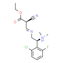 ChemSpider 2D Image | (1S)-1-(2-Chloro-6-fluorophenyl)-2-{(E)-[(2R)-2-cyano-3-ethoxy-3-oxopropylidene]amino}-N,N-dimethylethanaminium | C16H20ClFN3O2