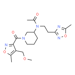 ChemSpider 2D Image | N-(1-{[4-(Methoxymethyl)-5-methyl-1,2-oxazol-3-yl]carbonyl}-3-piperidinyl)-N-[2-(5-methyl-1,2,4-oxadiazol-3-yl)ethyl]acetamide | C19H27N5O5