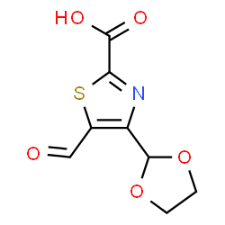 ChemSpider 2D Image | 4-(1,3-Dioxolan-2-yl)-5-formyl-1,3-thiazole-2-carboxylic acid | C8H7NO5S