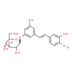 ChemSpider 2D Image | 3-Hydroxy-5-[(E)-2-(3-hydroxy-4-methoxyphenyl)vinyl]phenyl beta-D-erythro-hexopyranoside | C21H24O9